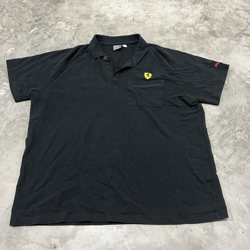 Puma Ferrari Polo Shirt Mens 2XL XXL Black Racing Team F1 Logo Preppy Casual